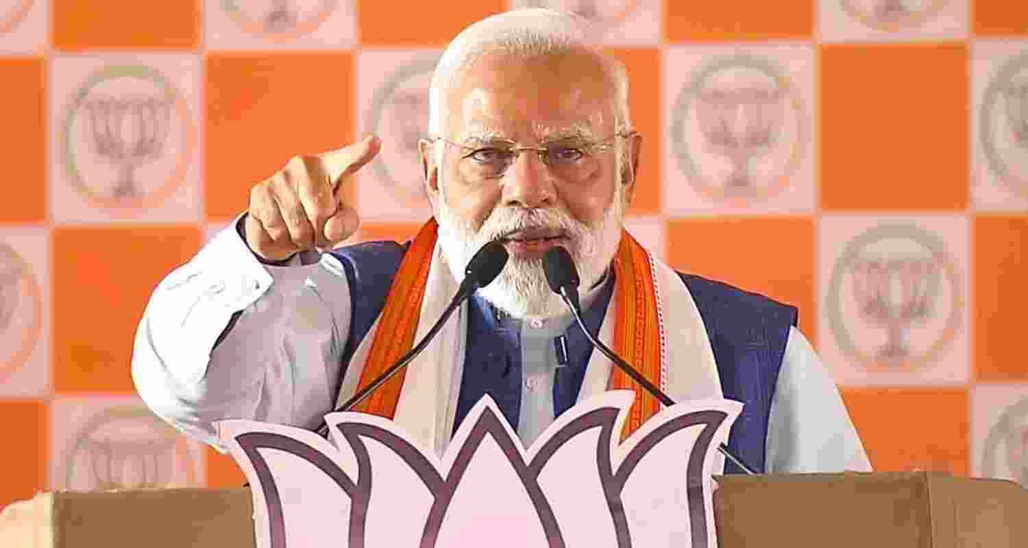 Prime Minister Narendra Modi addresses a public meeting ahead of Bihar Assembly elections, in Arrah, Bihar.