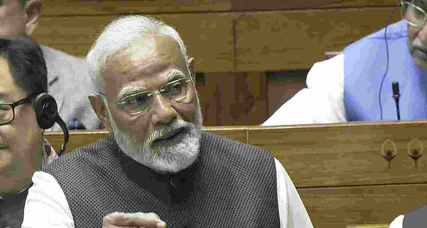  Prime Minister Narendra Modi speaks during his reply to the Motion of Thanks to President's address in the Lok Sabha at the Budget session of Parliament, in New Delhi, Tuesday.