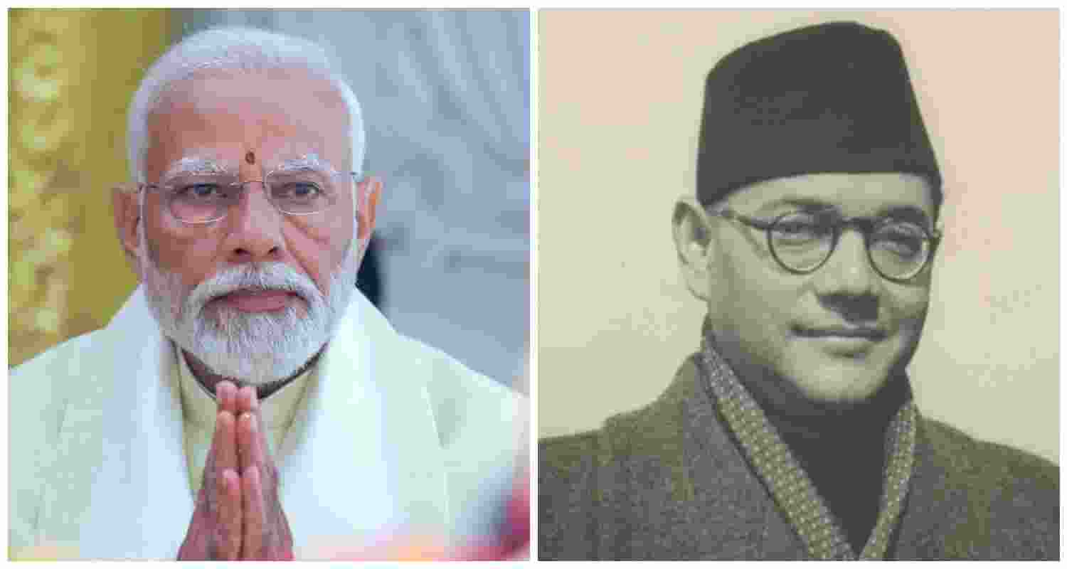 Prime Minister Narendra Modi paid tribute to patriot Netaji Subhas Chandra Bose on his 128th birth anniversary, commemorated as Parakram Diwas on Thursday. File photo.