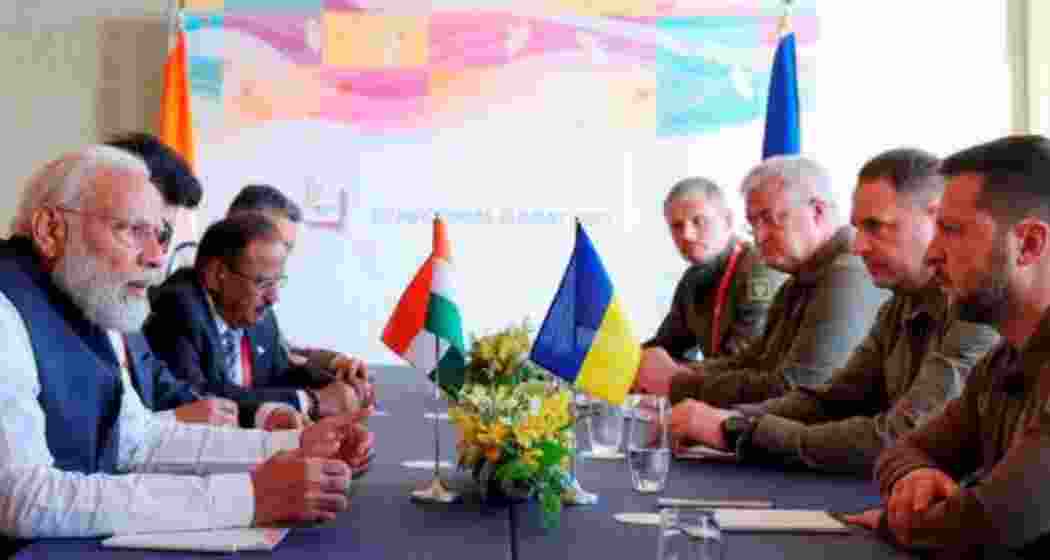 Prime Minister Narendra Modi with Ukraine President Volodymyr Zelensky during a meeting at the G7 Summit in Hiroshima, Japan, back in 2023.