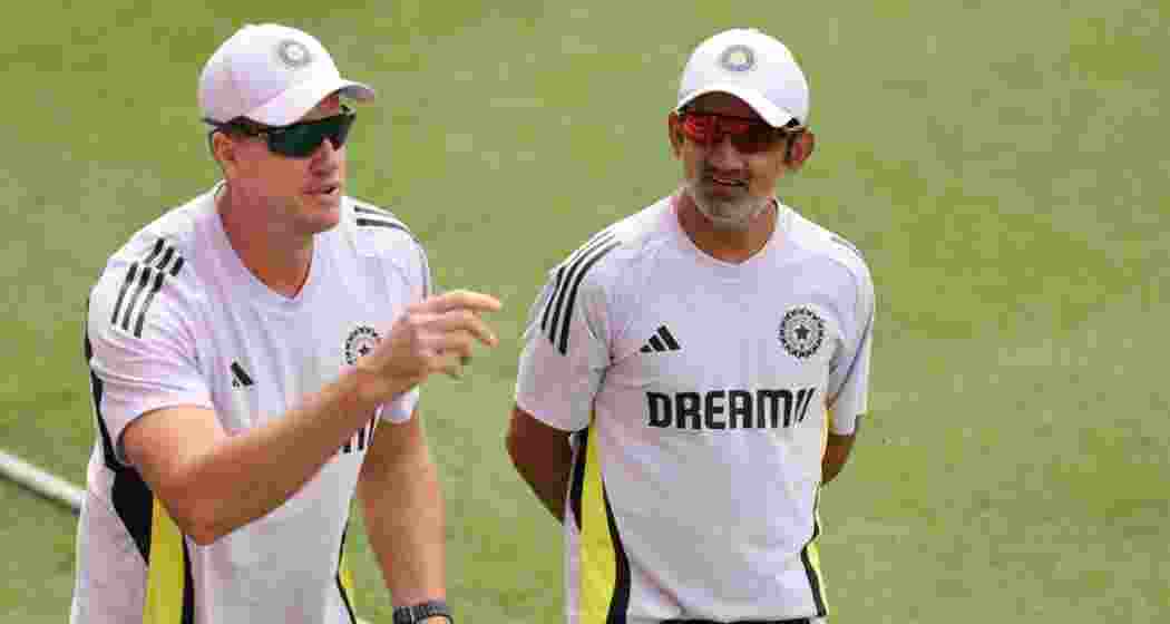India bowling coach Morne Morkel with head coach Gautam Gambhir during a practice session. (Image: PTI)