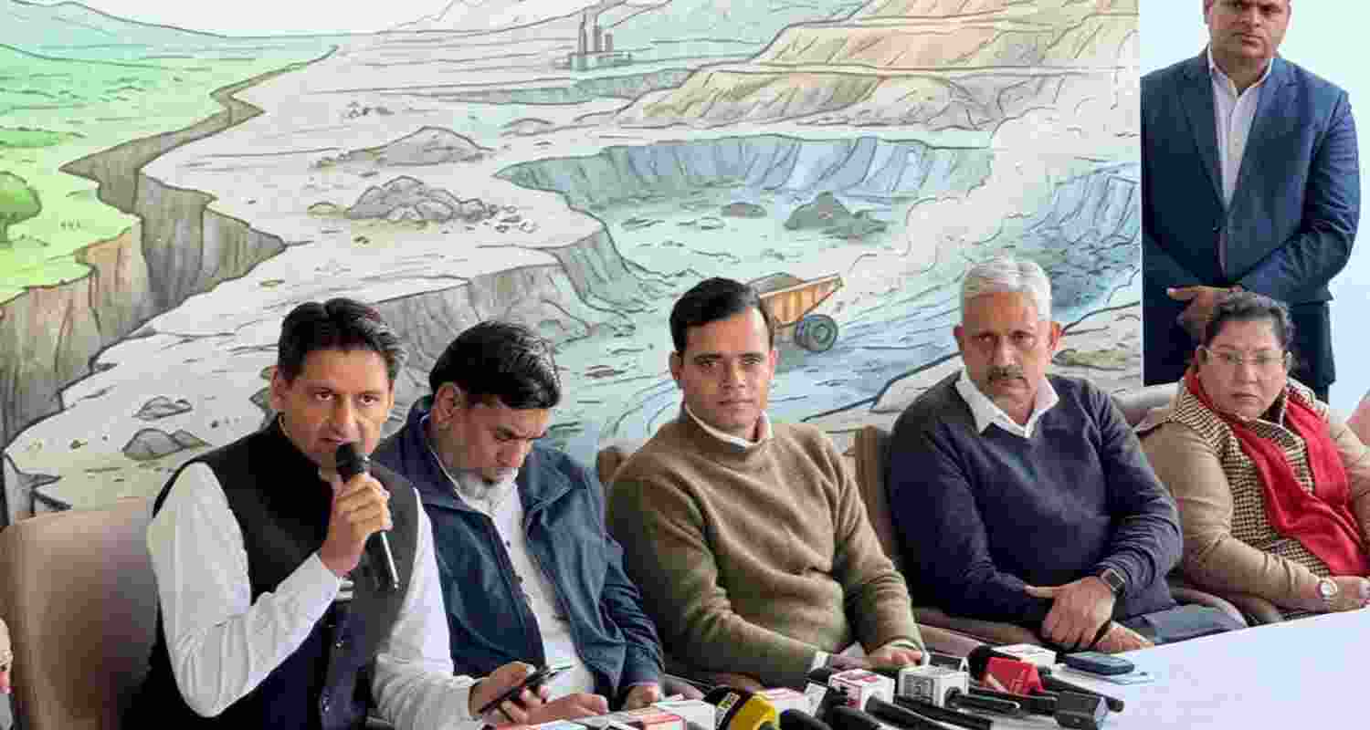 MP Deepender Hooda addressing mediapersons.