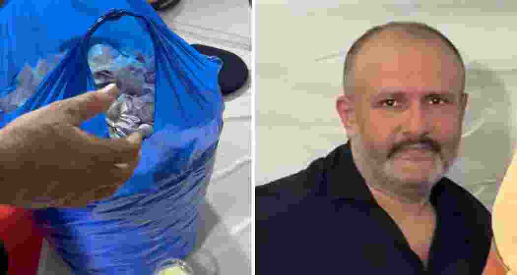 Mumbai Police display capsules allegedly containing zinc phosphide (L) seized from a man (R) accused of plotting to distribute them during a Muharram procession in the city.