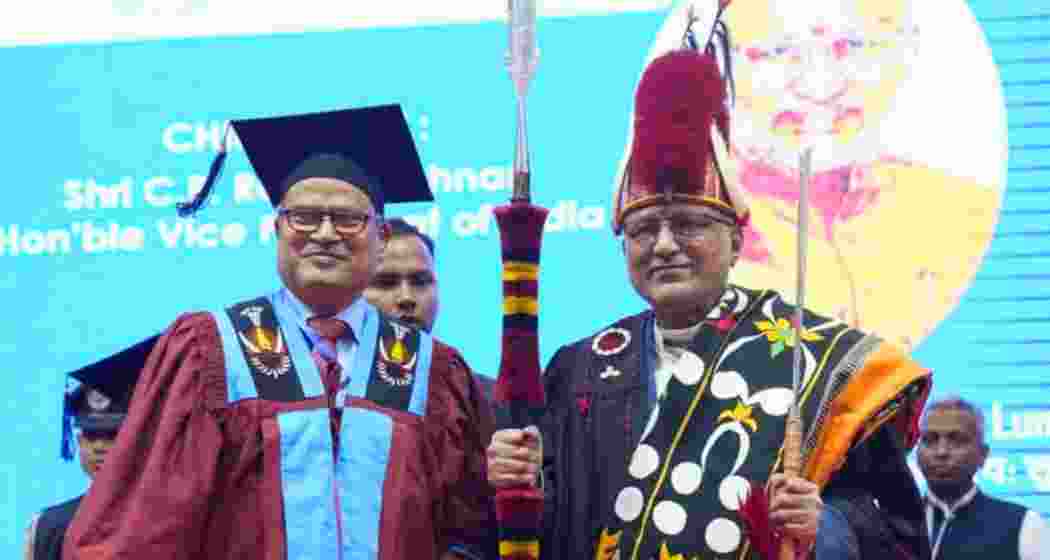 Vice President C P Radhakrishnan during the 20th convocation of Mizoram University in Aizawl.
