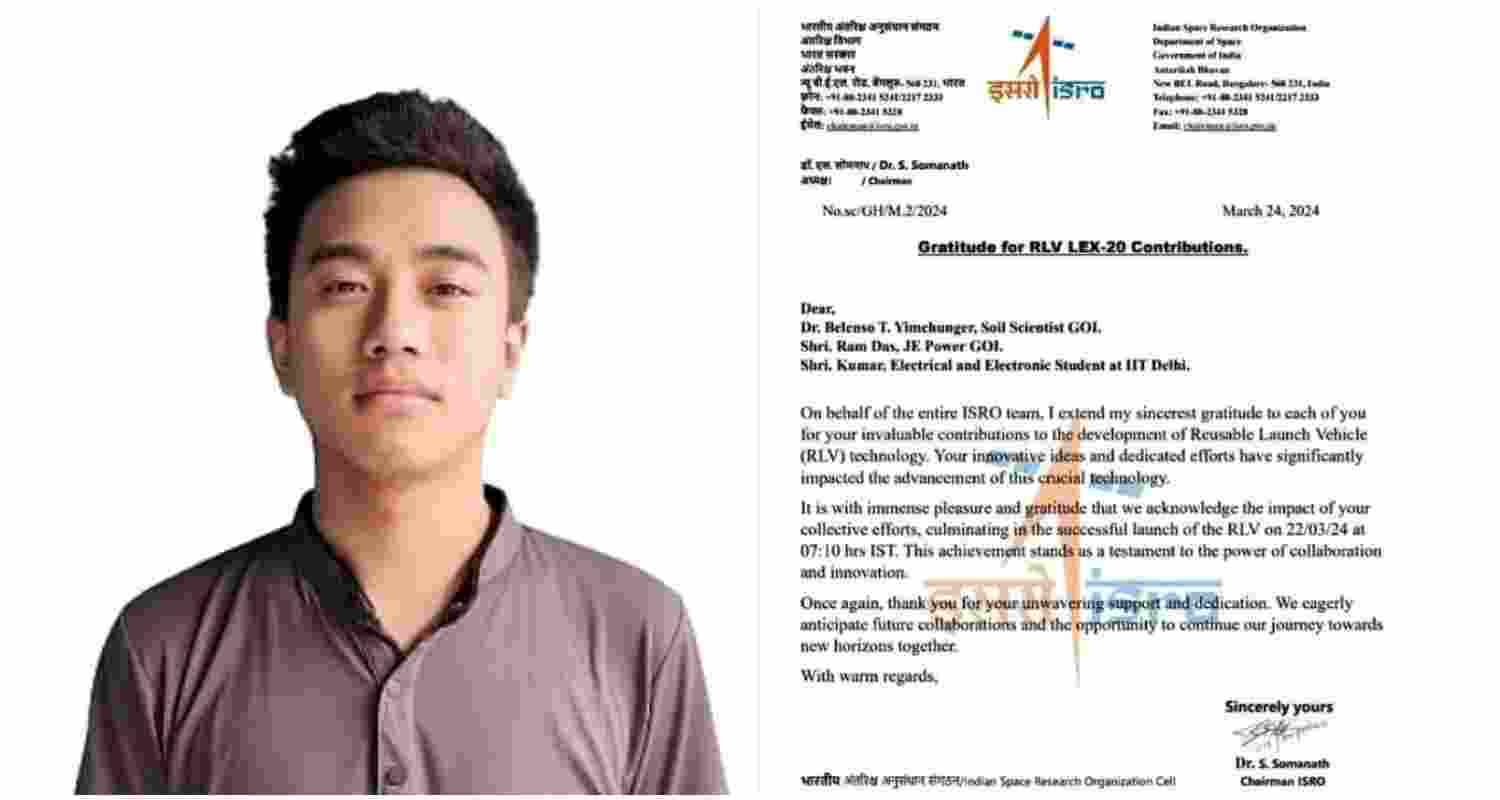 Dr. Belenso Yimchunger (left) receives a commendation letter from ISRO Chairman S Somanath.