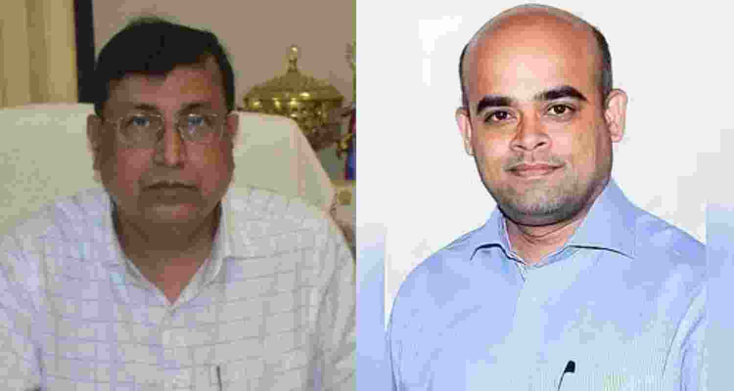 Outgoing VC of West Bengal National University of Juridical Sciences NK Chakrabarti (left) and newly-appointed vice-chancellor Dr OV Nandimath.