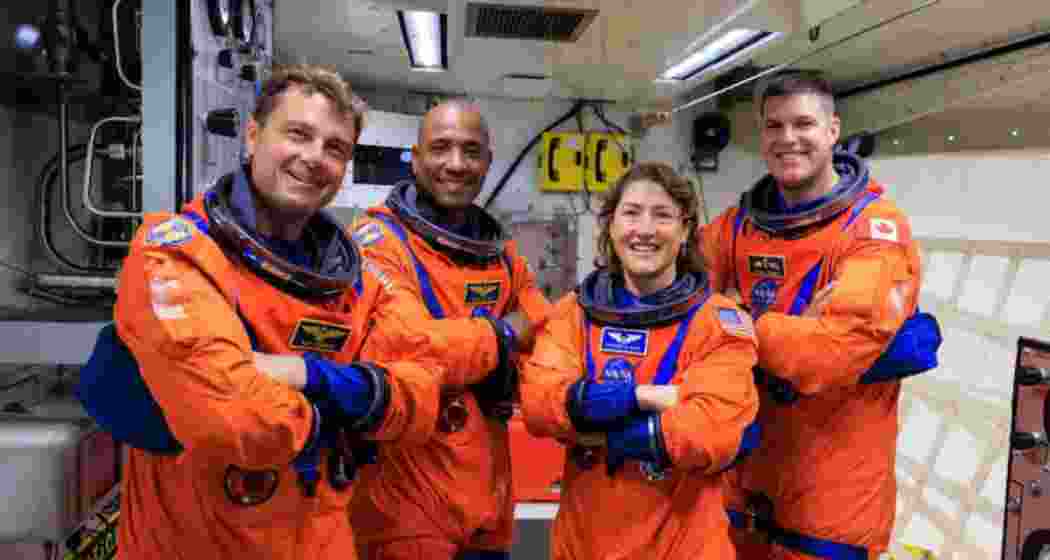 NASA’s Artemis II crew inside the Orion capsule during their lunar mission.