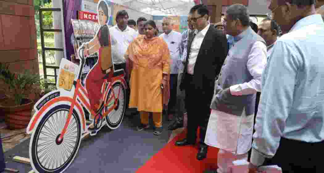 Union Education Minister Dharmendra Pradhan at an exhibition.