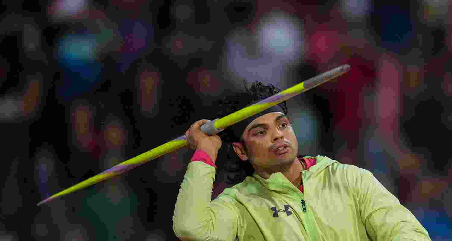 Neeraj Chopra prepares for a throw at the NC Classic in Bengaluru on Saturday.