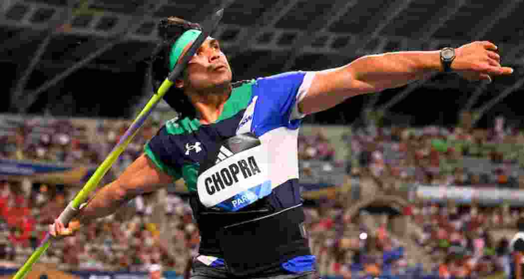Neeraj Chopra prepares to launch his javelin during the Paris Diamond League, where he clinched the title with an opening throw of 88.16 metres. 