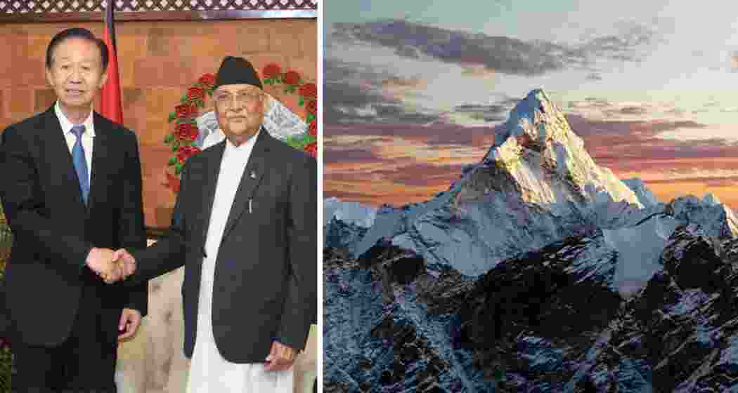 Chinese Vice Chairman of the Standing Committee of the National People’s Congress, Xiao Jie with Nepal’s Prime Minister KP Sharma Oli (L). A file photo of Mt. Everest also known as Sagarmatha in Nepal.