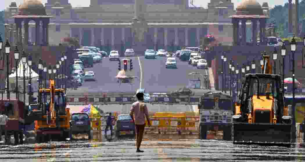 A mirage is seen on Rajpath during a hot summer day, in New Delhi.