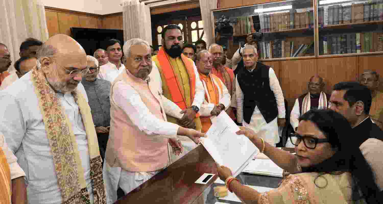 Nitish Kumar file nominations for Rajya Sabha from Bihar in the presence of Amit Shah, marking Kumar’s exit as the state’s CM.