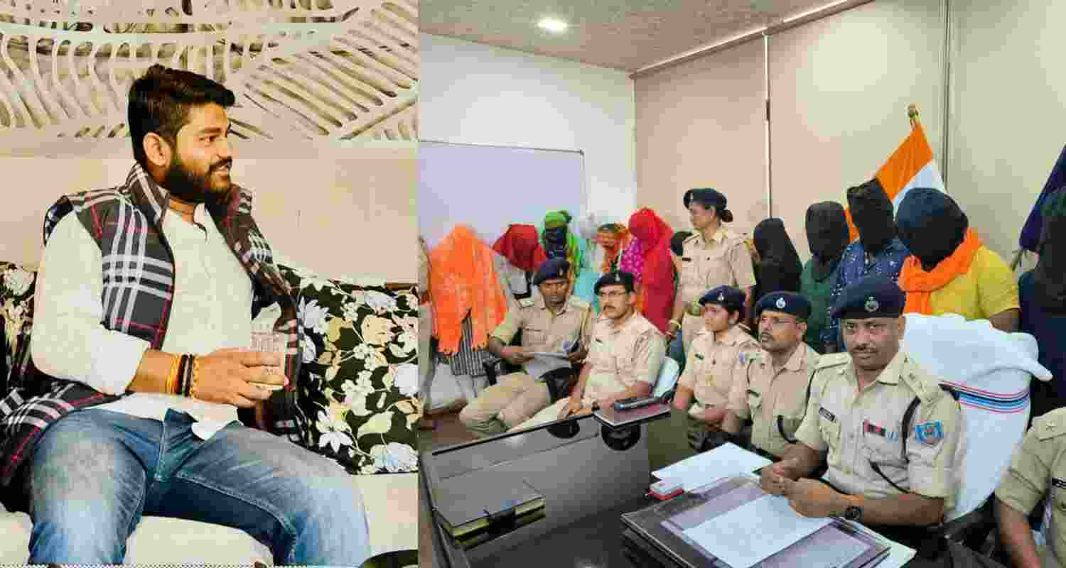 Amarjet Kumar (left). Ranchi police address a press conference with the arrested individuals.
