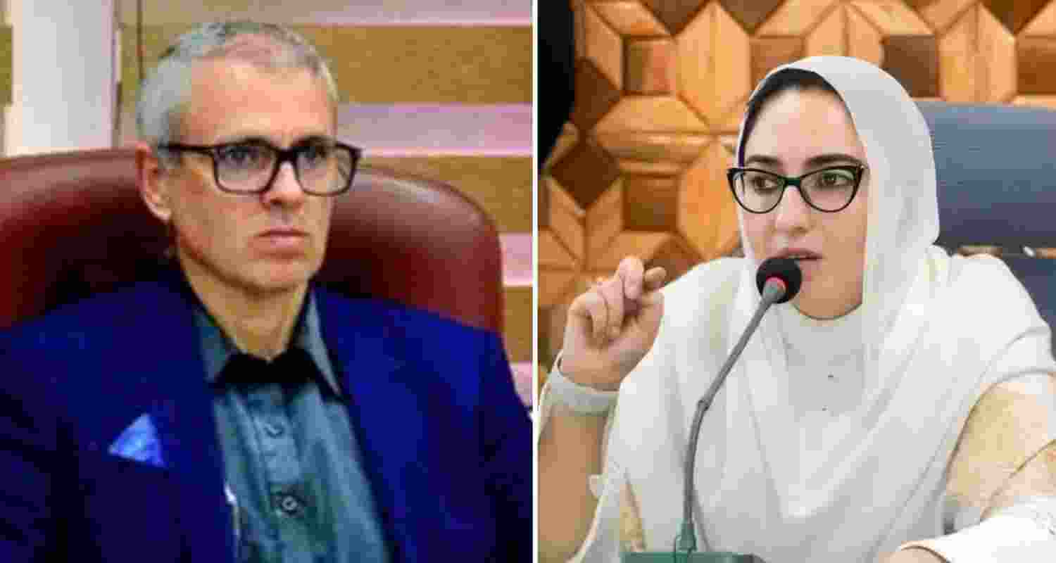 J&K Chief Minister Omar Abdullah and Dr Darakhshan Andrabi, head of Auqaf Trust. Images: X