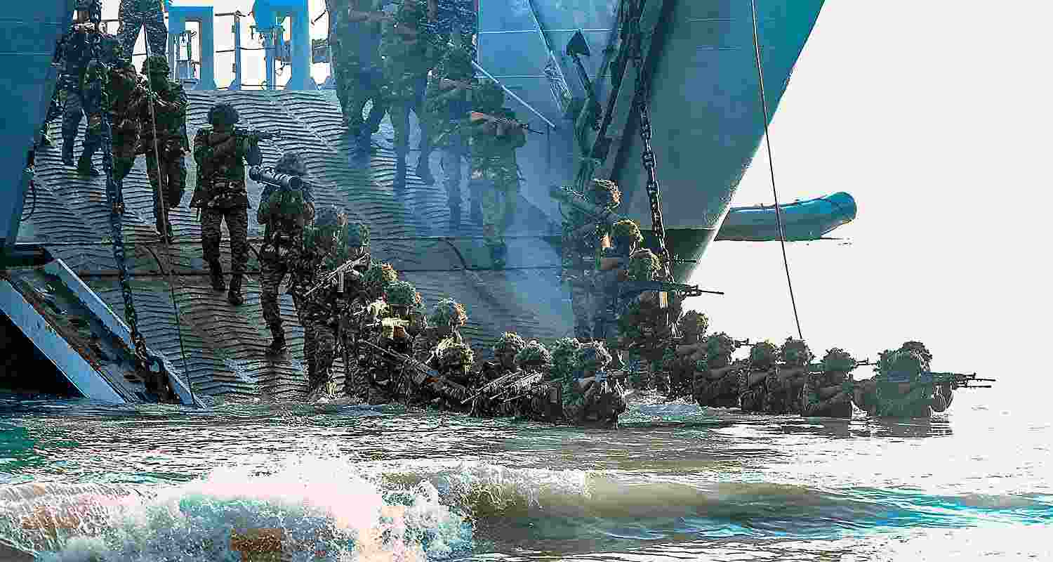 A glimpse of an operational demonstration by Andaman and Nicobar Command at Radhanagar beach, Swaraj Dweep Island, in Andaman and Nicobar Islands.