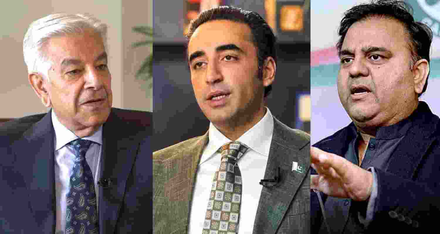 Pakistan Defence Minister Khawaja Asif, former Pakistan FM Bilawal Bhutto and Pakistan’s Science and Technology minister Fawad Chaudhry. File photos.