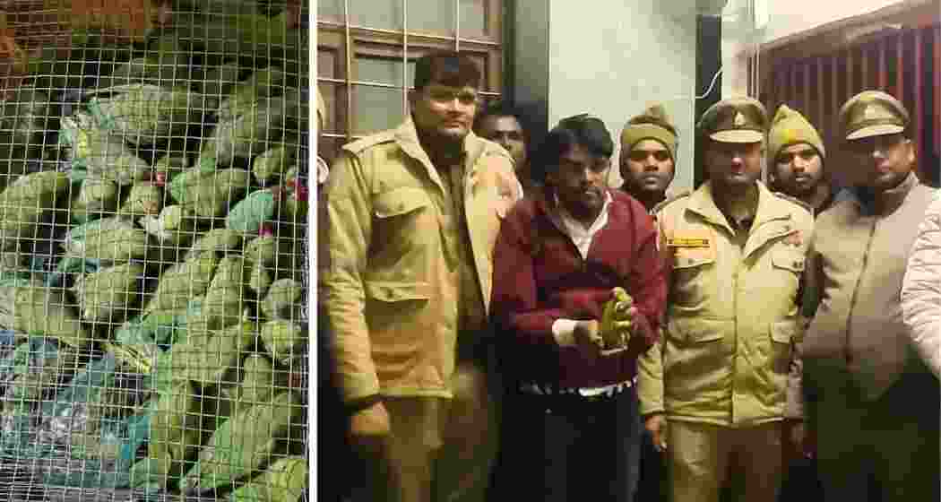 The wildlife trafficking suspect is shown in custody at Varanasi Cantonment Railway Station