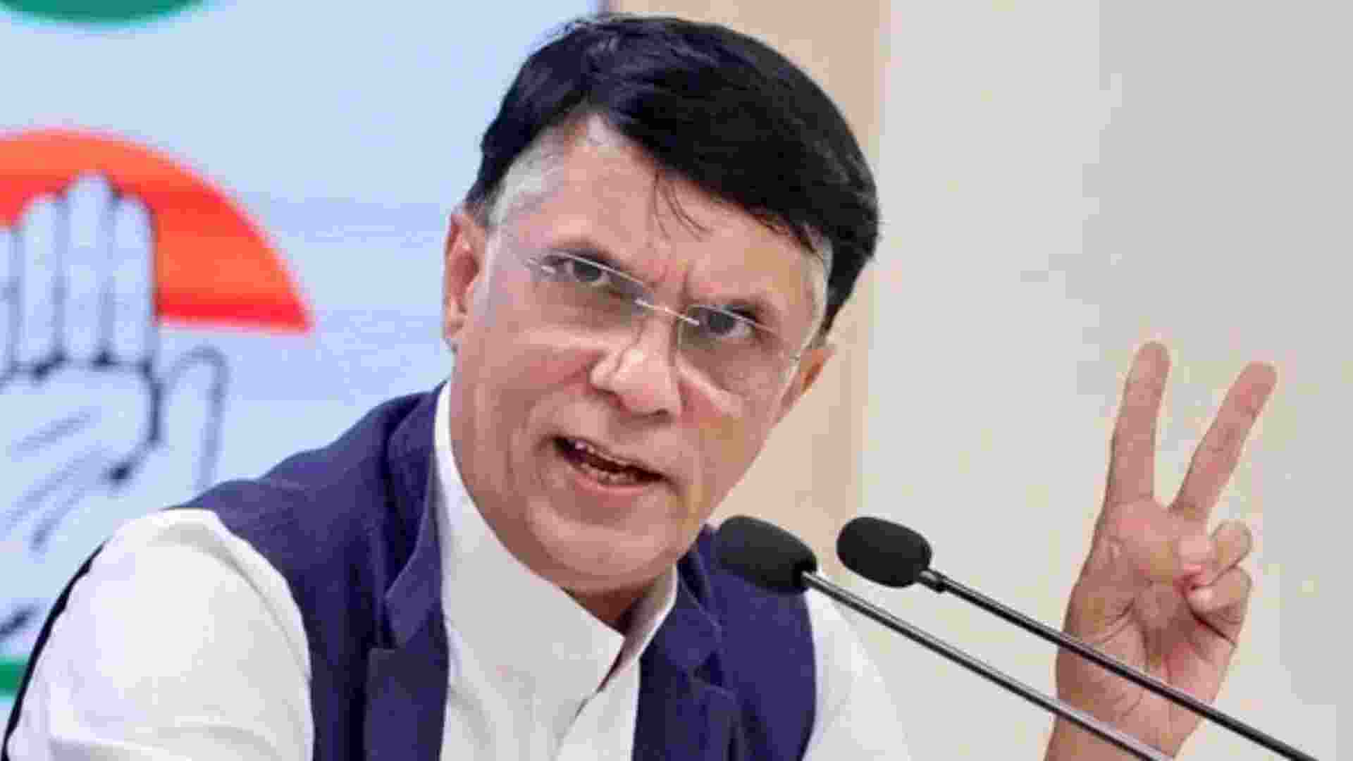 Congress leader Pawan Khera addressing a press conference in New Delhi on Tuesday.