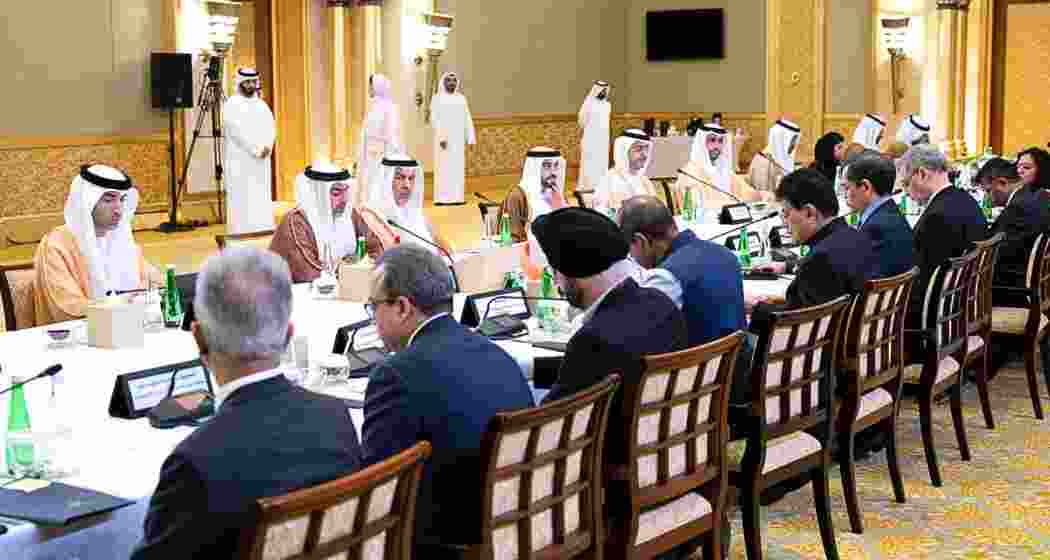 Piyush Goyal with Indian officials during a meeting with Abu Dhabi authorities.