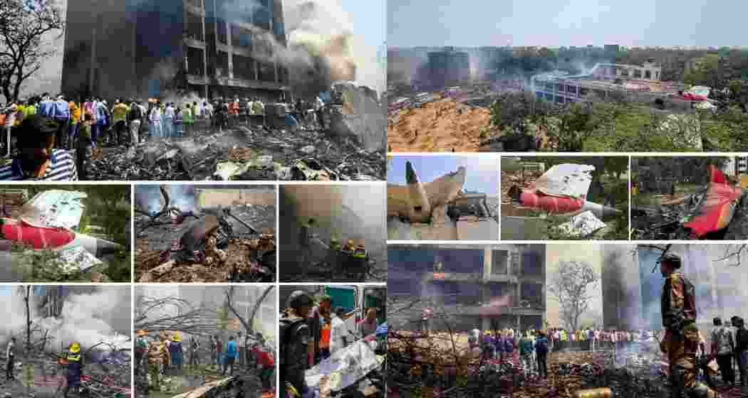 Fire and Emergency Services personnel at work following the Air India plane crash in Ahmedabad, Thursday.