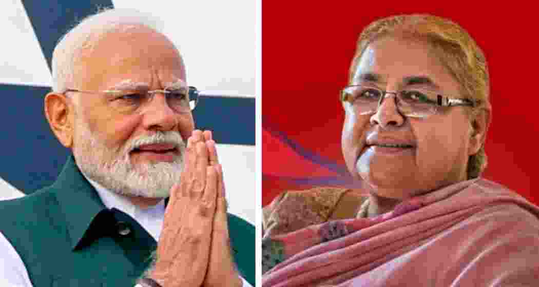 File photos of Prime Minister Narendra Modi (left), and Nepal’s new interim Prime Minister Sushila Karki (right).