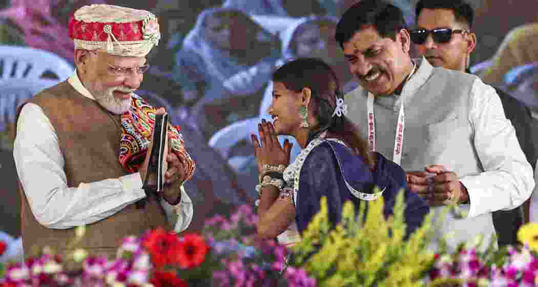 Prime Minister Narendra Modi during the foundation stone laying ceremony of the PM MITRA Park, in Dhar. Prime Minister Narendra Modi during the foundation stone laying ceremony of the PM MITRA Park, in Dhar.