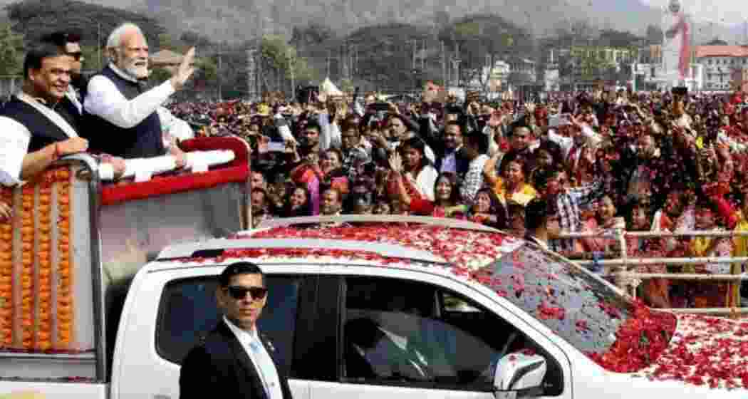 PM Narendra Modi and Assam CM Himanta Biswa Sarma in Guwahati. 