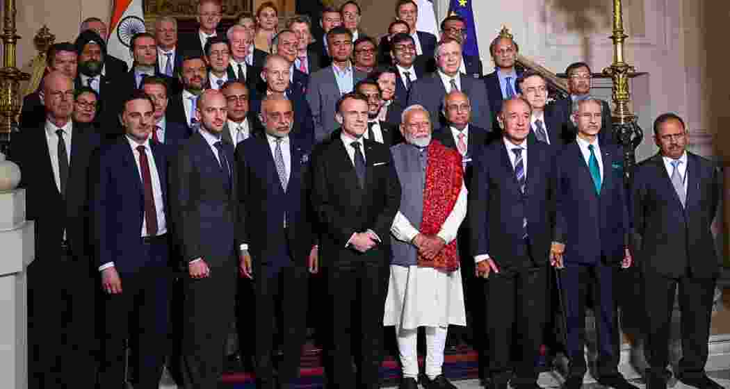 Indian Prime Minister Narendra Modi along with French President Emmanuel Macron during the closing session of the Franco-Indian Economic Forum.