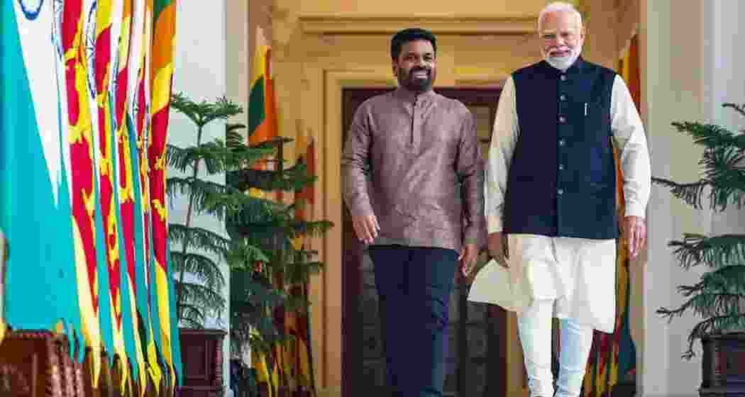 Prime Minister Narendra Modi with Sri Lankan President Anura Kumara Dissanayake during a meeting, at the Hyderabad House, in New Delhi, Monday, Dec. 16, 2024. 