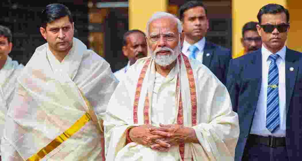 Prime Minister Narendra Modi during a visit at Triprayar Sree Ramaswamy Temple, in Thrissur district. (PTI)