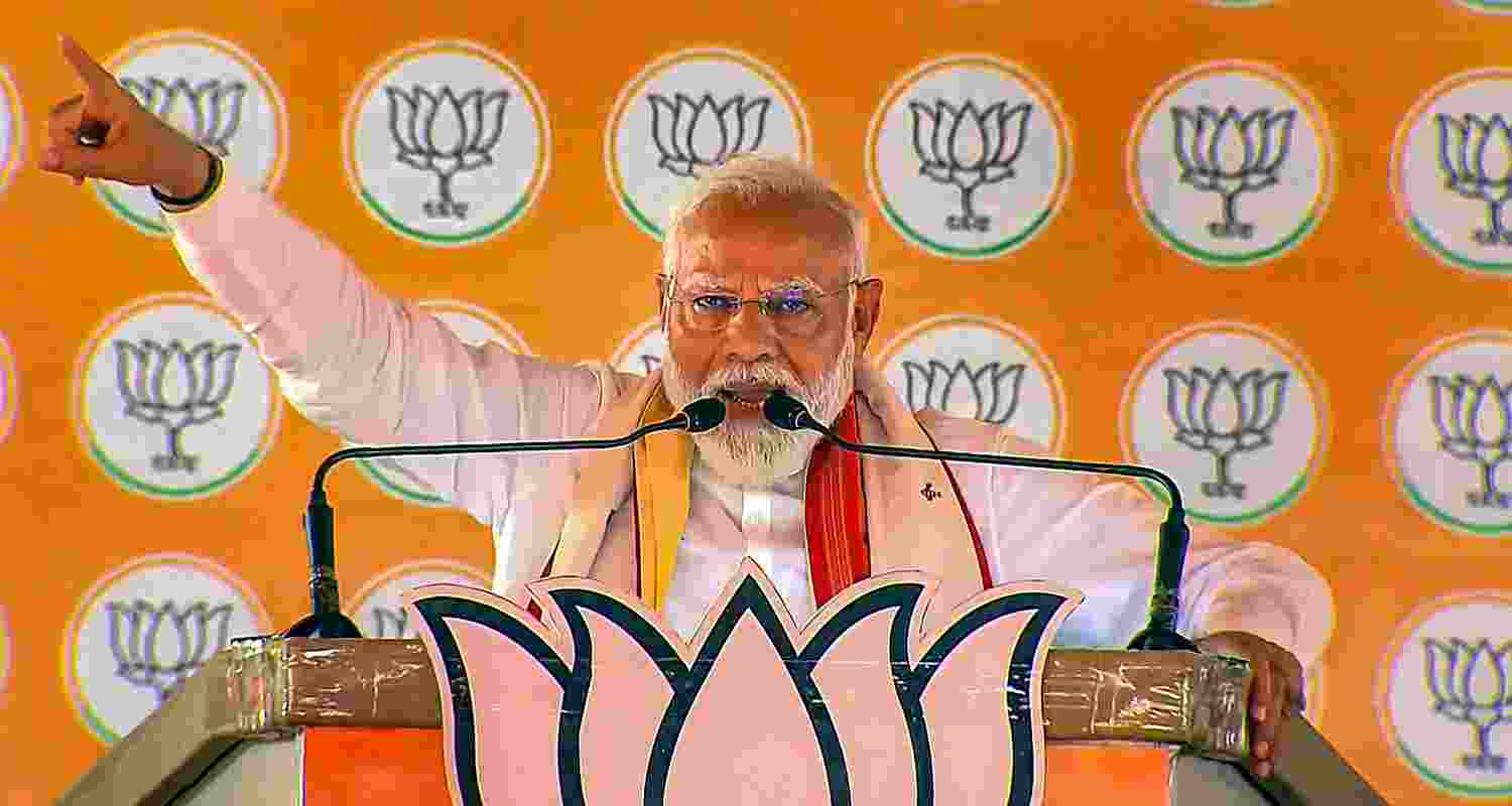 Prime Minister Narendra Modi at a public meeting ahead of Lok Sabha polls in Nabarangpur. 