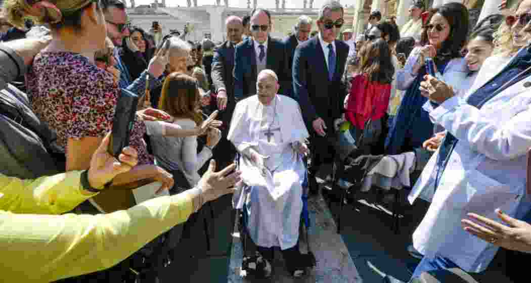 Pope Francis appears in public at the Vatican on April 6 (local time), his first outing since being discharged from hospital following a serious bout of pneumonia that left him in critical condition.