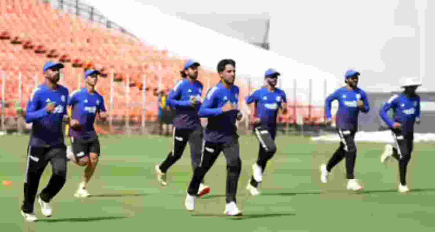 Indian players warming up during a practice session ahead of the first Test beginning in Ahmedabad on Thursday.