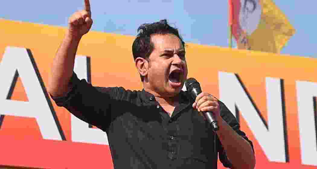 Tipra Motha founder and Tripura royal scion Pradyot Kishore Manikya Debbarma addressing a gathering. (File photo)