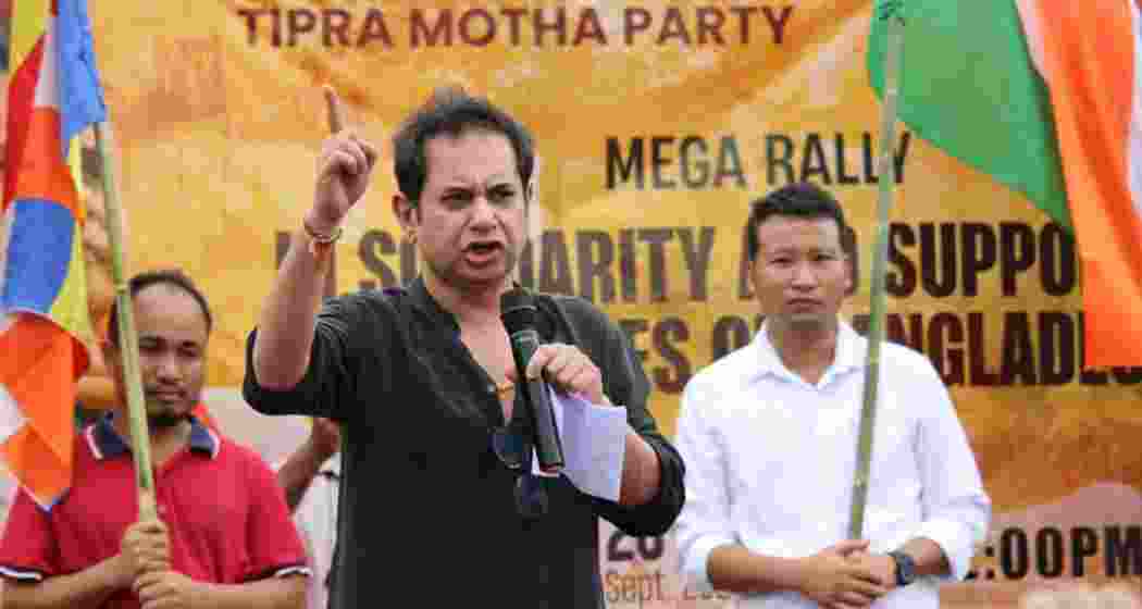 A file photo of Pradyot Kishore Manikya Debbarma addressing supporters in Tripura.