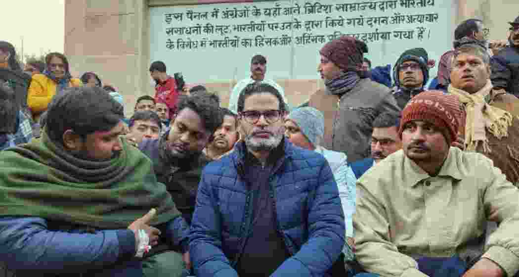 Jan Suraaj founder Prashant Kishor at Gandhi Maidan in Patna during his fast unto death against the Bihar PSC exam, which faced allegations of irregularities.