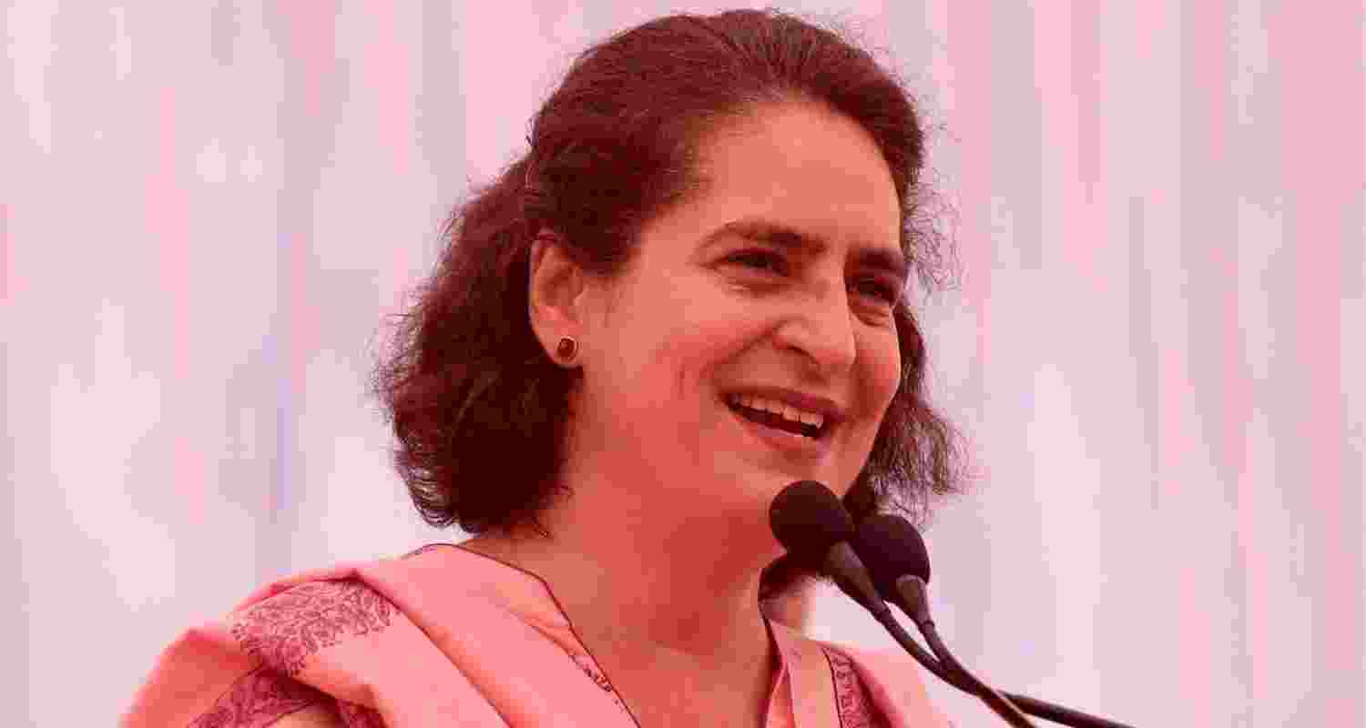 Congress leader Priyanka Gandhi at an election rally.