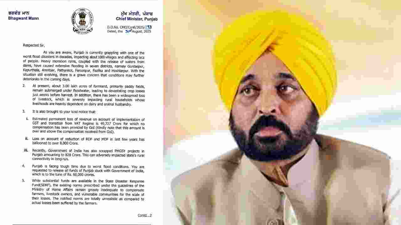 Punjab floods: CM's letter to PM urges ₹60,000 cr funds release
