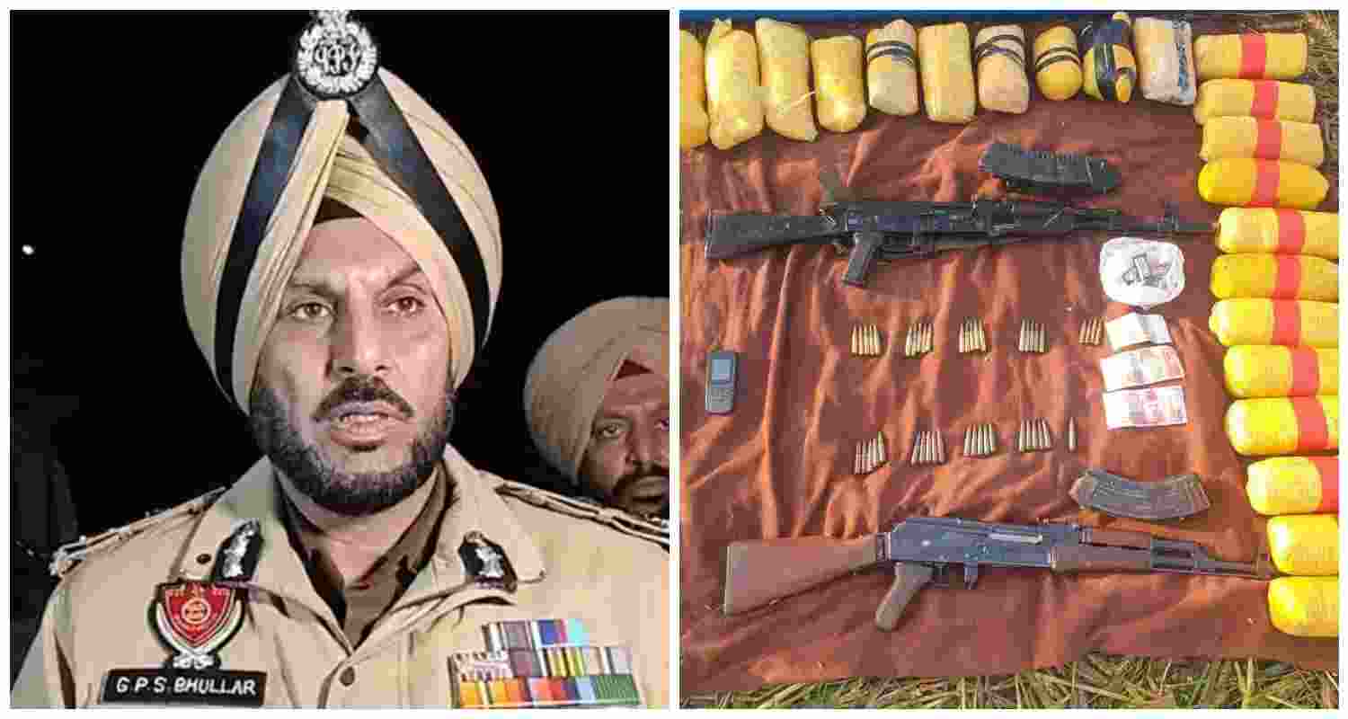 Amritsar Police Commissioner Gurpreet Singh Bhullar addresses the media after busting a terror module near Amritsar airport, where three suspects were arrested with firearms, including an AK-47.