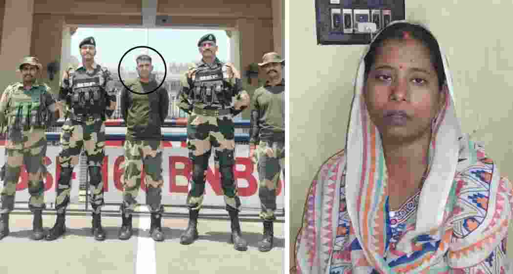 Purnam Shaw at the India-Pakistan Attari Border with officials after his release from Pakistan – his wife Rajini Shaw expresses gratitude for his safe return.