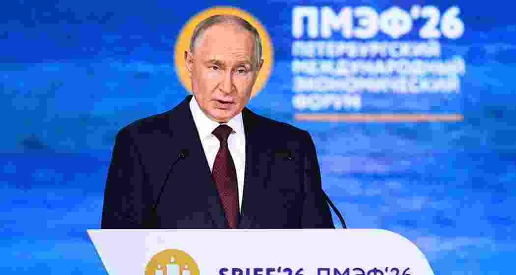 Russian President Putin speaks at the St Petersburg International Economic Forum.  