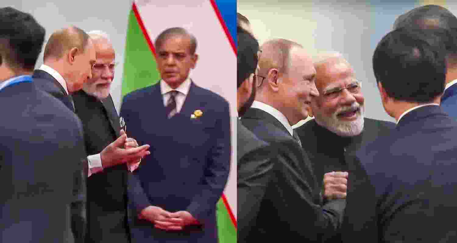 Prime Minister Narendra Modi shares a moment of interaction with Russian President Vladimir Putin and other world leaders at the 25th SCO Heads of State Council Summit, in China.