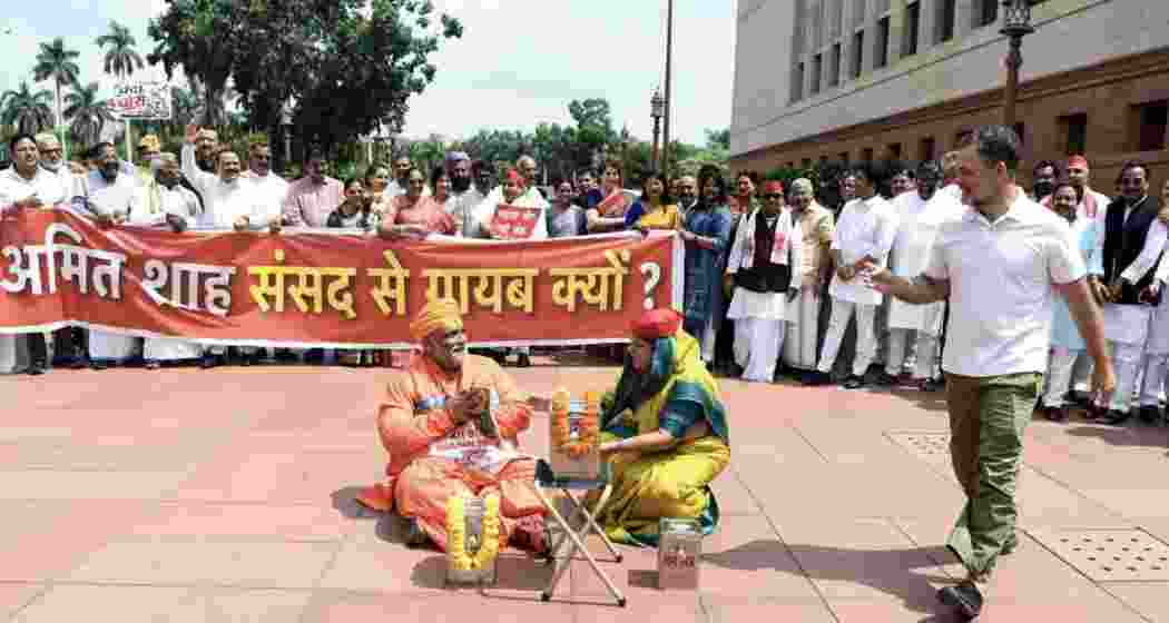 LoP in the Lok Sabha Rahul Gandhi, Independent MP Rajesh Ranjan (Pappu Yadav) and other Opposition MPs protest at the Makar Dwar of Parliament over the issue of alleged Ayodhya Ram Mandir donations embezzlement, during the ongoing Monsoon Session, in New Delhi on July 31, 2026. LoP in the Lok Sabha Rahul Gandhi, Independent MP Rajesh Ranjan (Pappu Yadav) and other Opposition MPs protest at the Makar Dwar of Parliament over the issue of alleged Ayodhya Ram Mandir donations embezzlement, during the ongoing Monsoon Session, in New Delhi on July 31, 2026.