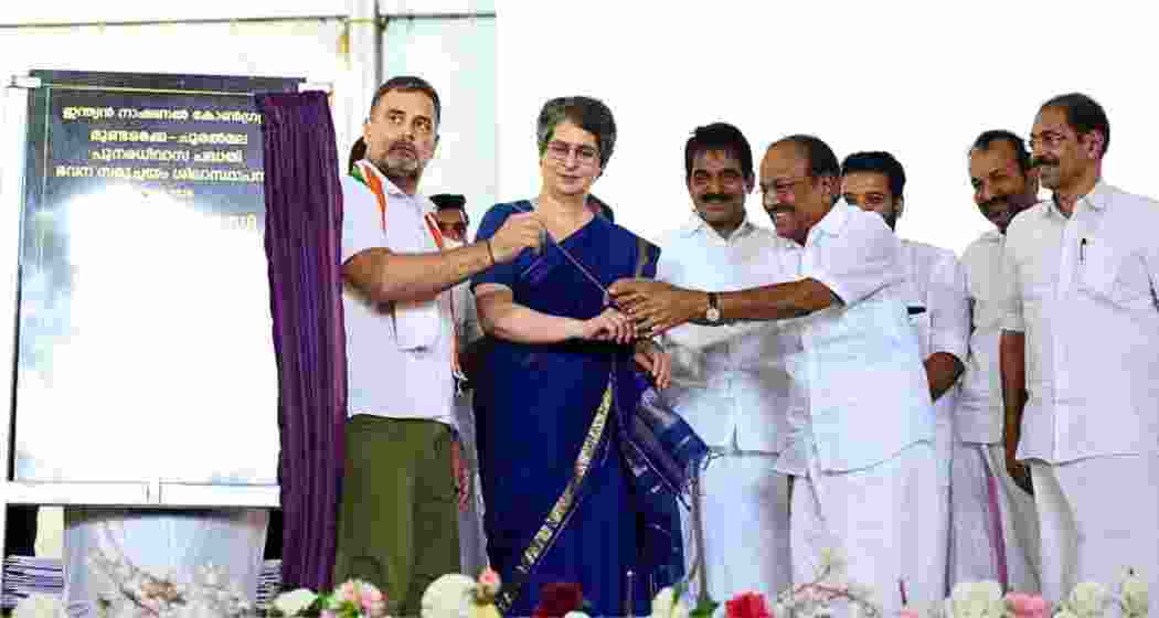 Rahul Gandhi, Priyanka Gandhi Vadra and other leaders attend the foundation stone ceremony for 100 houses for victims of the 2024 Wayanad landslide, reaffirming solidarity at a rehabilitation event in Kerala. (PTI)