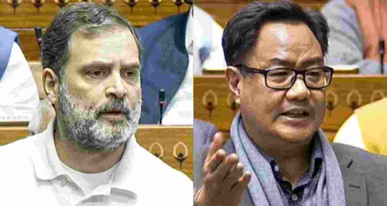 Congress leader Rahul Gandhi (left) and Union Parliamentary Affairs Minister Kiren Rijiju.
