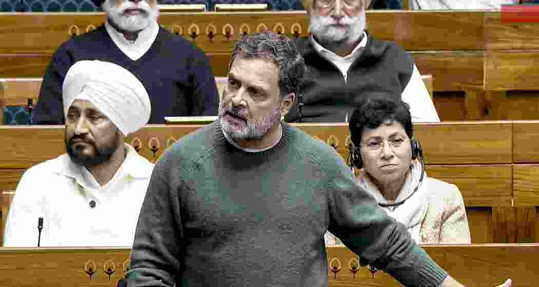  LoP in the Lok Sabha Rahul Gandhi speaks in the Rajya Sabha during the Budget session of Parliament, in New Delhi on Monday.