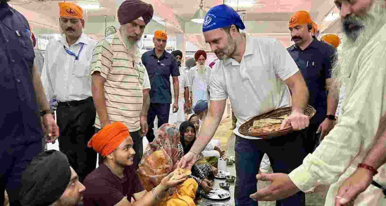 Congress leader Rahul Gandhi doing 'seva' at Golden Temple, Amritsar. File photo.