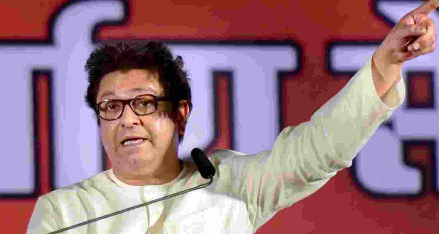 Image of Maharashtra Navnirman Sena (MNS) chief Raj Thackeray during public address. 
