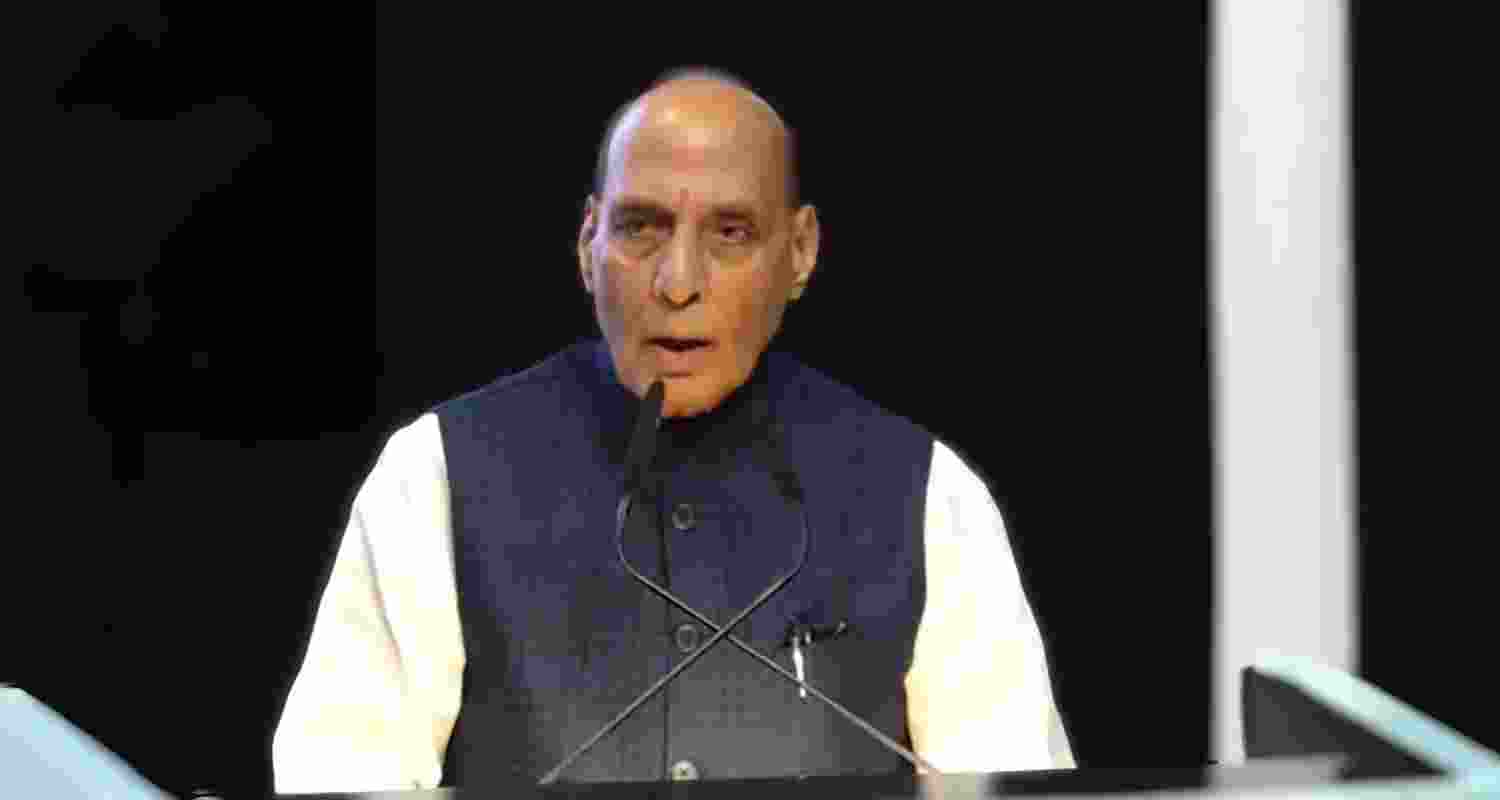Defence Minister Rajnath Singh speaks at UN TCC meet in New Delhi. 